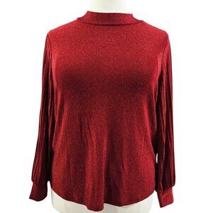 Chico's NWT Sparkle Red Allure Mock Neck Top Metallic Shimmer Party Romantic